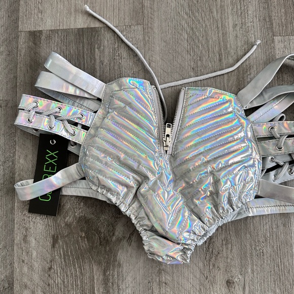 Club Exx Holographic rude awakening lace up shorts - Picture 3 of 4